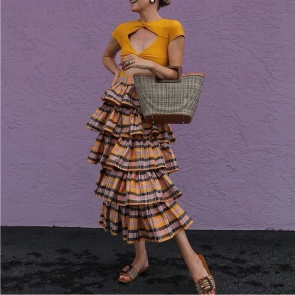J.Crew Limited Edition Silk Tiered Plaid Skirt size 4